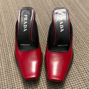 Prada Bold Red Leather Mules